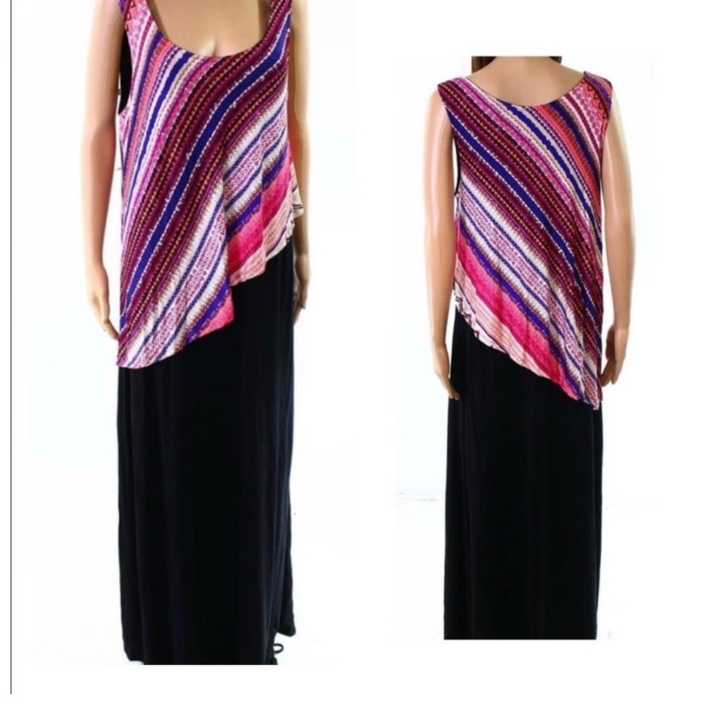 Allison Brittney Women's Long Dress Vibrant Multi Color Overlay Size Small